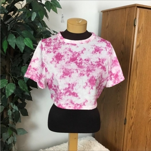 SHEIN Curve short sleeve crop top Woman’s 0XL pink white tie dye - Picture 1 of 12